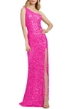 Mac Duggal Sequin One-shoulder Column Gown In Hot Pink