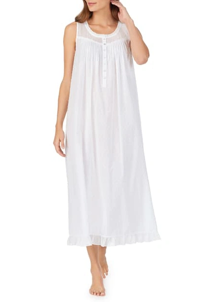 Eileen West Swiss Dot Cotton Nightgown In Solid White