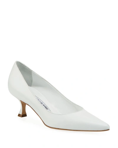 Manolo Blahnik Srila Pointed Leather Pumps In White