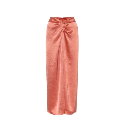 Nanushka Samara Twist-front Washed-satin Midi Skirt In Orange