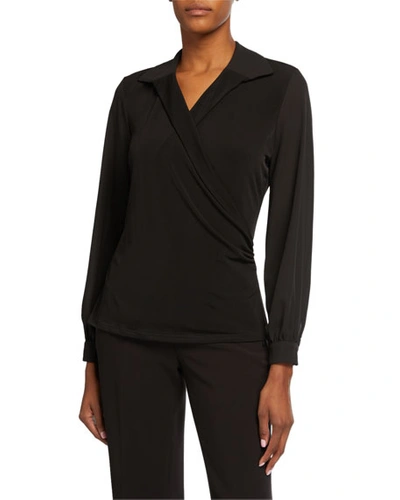 Karl Lagerfeld Collared Faux-wrap Top In Black