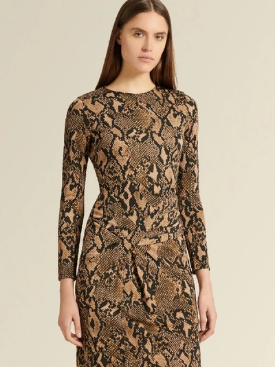 Donna Karan New York Printed Side-ruched Dress In Snake Camel/black