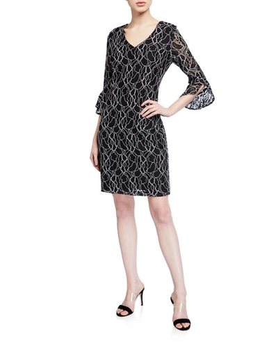 Karl Lagerfeld Embroidered Lace Dress In Black/ivy