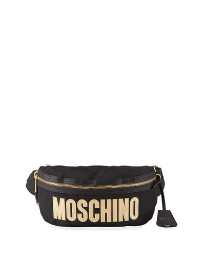 Moschino Men's Nylon Logo Belt Bag In Black/gold