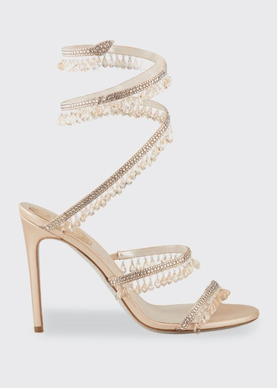 René Caovilla Chandelier Snake Beaded Crystal Ankle-wrap Sandals In Gold