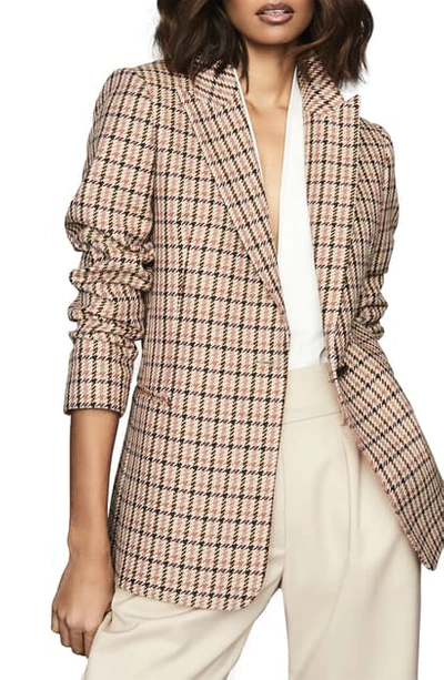 Reiss Taylor Checked One-button Blazer In Pink Print