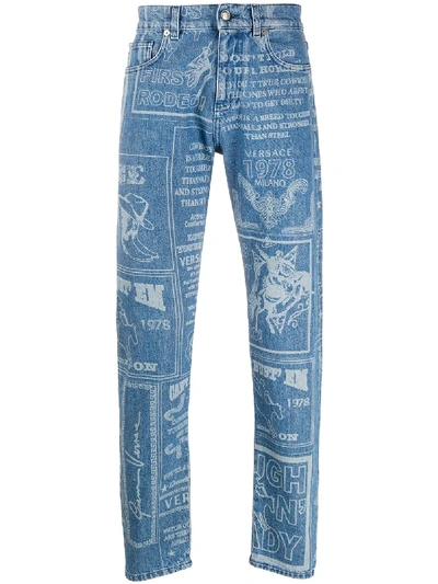Versace Rodeo Print Jeans In Blue
