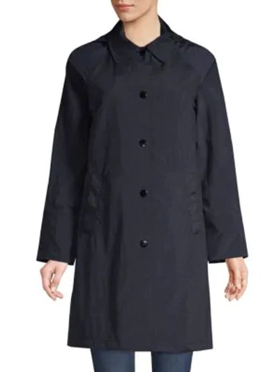 Jane Post Mixed Media Trench Coat In Navy