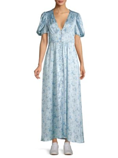 Loveshackfancy Stacy Silk Maxi Dress In Mystical Blue