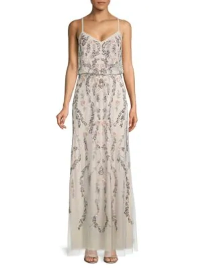 Adrianna Papell Beaded Floral Blouson Gown In Ivory