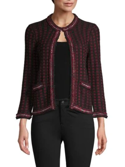 Alice And Olivia Georgia Checker Knit Short Jacket In Bordeaux