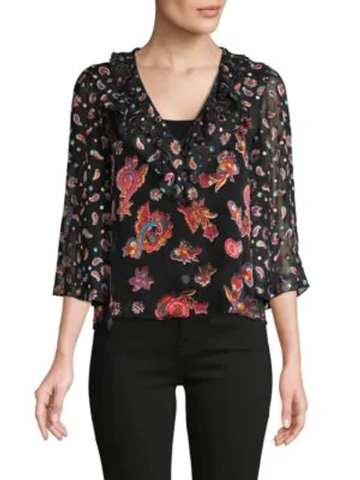 Alice And Olivia Cabella Paisely Silk-blend Blouse In Black Multi