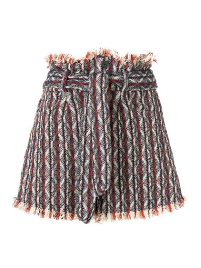 Iro Belted Frayed Cotton-tweed Shorts In Blue