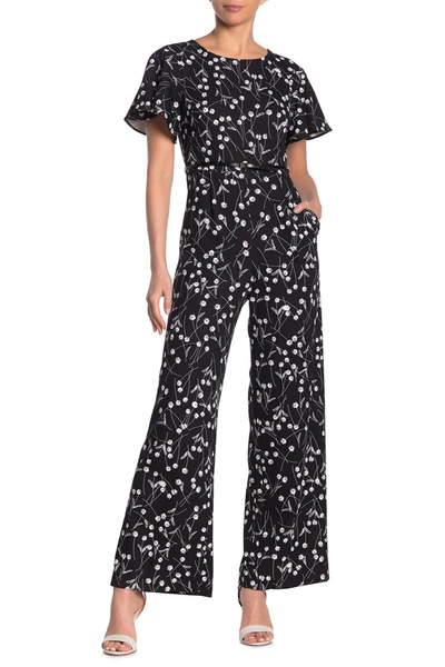 Calvin Klein Floral Print Short Sleeve Jumpsuit In Black White