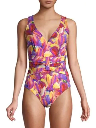 Chiara Boni La Petite Robe Resort Claudy Print One-piece Bathing Suit In Purple Multi