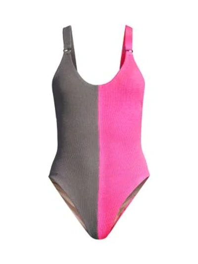 Pq Colorblock One-piece Swimsuit In Grey Hot Pink