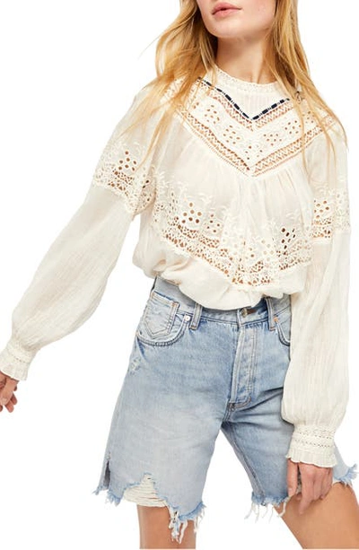 Free People Abigail Lace Eyelet Victorian Top In Ivory