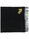 Kenzo Jumping Tiger Fringed Brushed-wool Scarf In Black