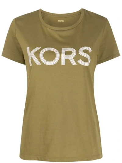 Michael Michael Kors Studded Logo T-shirt In Green