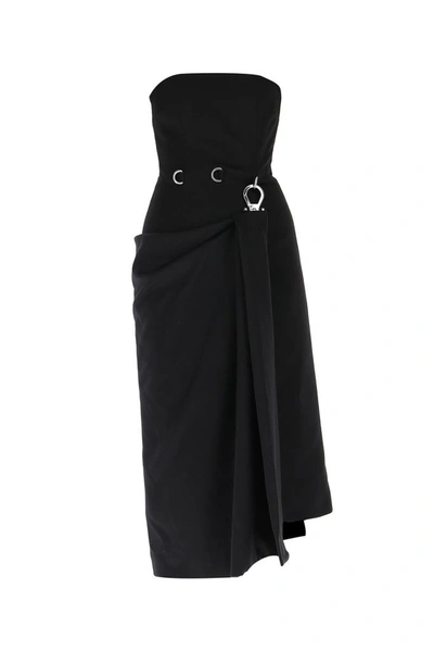 Prada Sleeveless Draped Buckle Midi Dress In Black