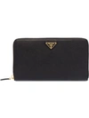 Prada Large Zip Around Wallet In Black