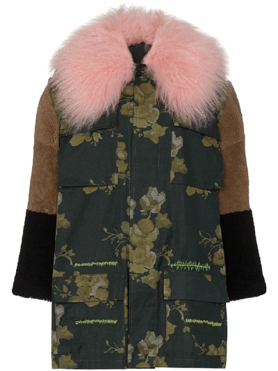 Duran Lantink Floral Faux Fur Patchwork Coat In Grün