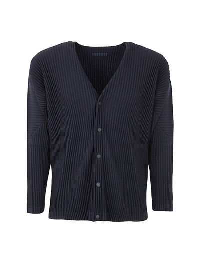 Issey Miyake Technical-pleated V-neck Cardigan In 75 Navy