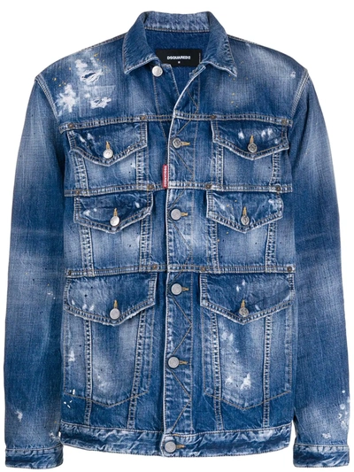 Dsquared2 Distressed-effect Front Pockets Denim Jacket In Blue