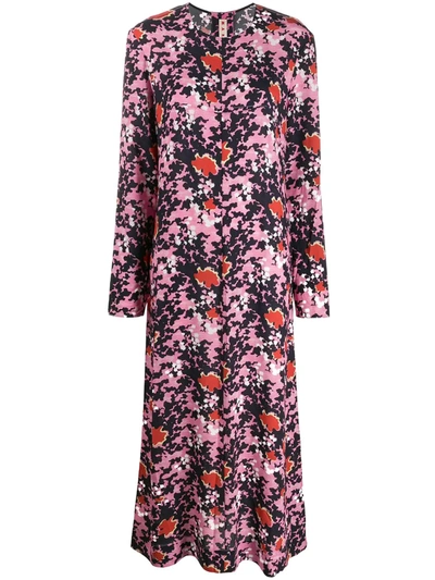 Marni Abstract Camouflage Print Dress In Pink