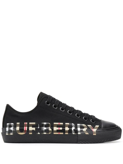 Burberry Vintage Check Logo Print Cotton Gabardine Sneakers In Black / Archive Beige