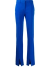 Victoria Beckham Twill Slit-cuff Tuxedo Trousers In Blue