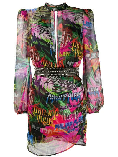 Philipp Plein Jungle Rock Long-sleeve Dress In Pink