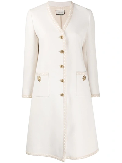 Gucci Single-breasted Embellished Coat In Neutrals