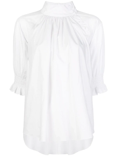 Adam Lippes Stand-up Collar Blouse In White
