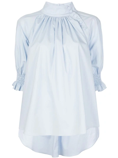 Adam Lippes Stand-up Collar Blouse In Blue