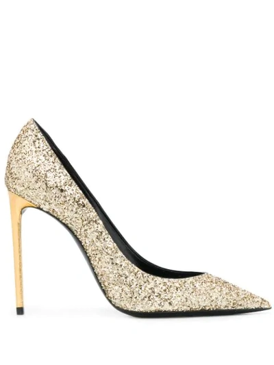 Saint Laurent Zoe 110mm Glitter-embellished Pumps In Gold