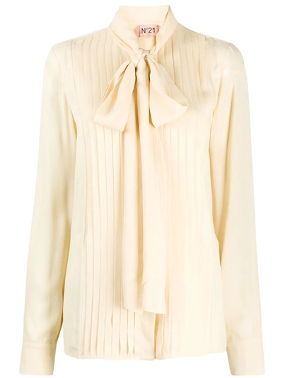 N°21 Pleated Pussy Bow Blouse In Yellow