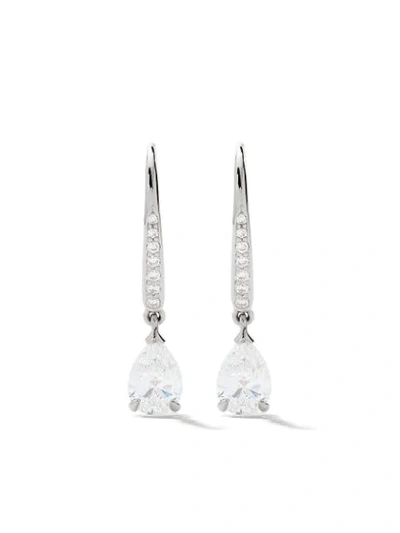 As29 18kt White Gold Mye Pave Diamond Pear Drop Earrings In Silver