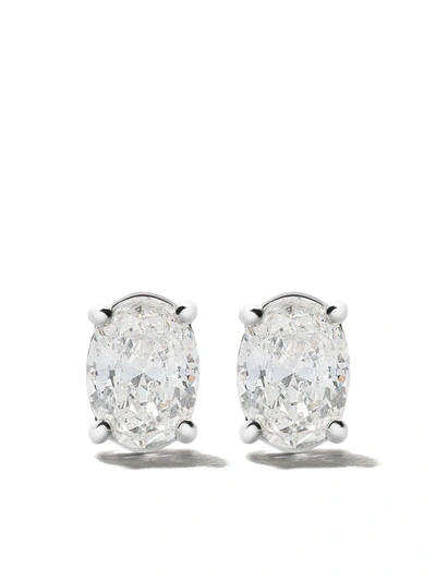 As29 18kt White Gold Mye Oval Diamond Stud Earrings In Silver