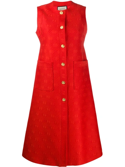Gucci Gold-tone Buttoned Midi Dress In Red