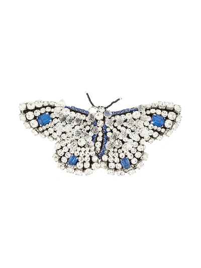 Rochas Crystal Butterfly Brooch In Blue