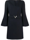 Valentino V Pavé Belted Dress In Navy