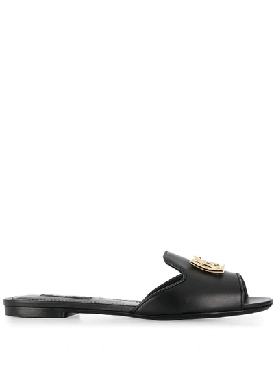 Dolce & Gabbana Logo Slider Sandals In Black