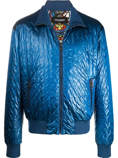 Dolce & Gabbana Quilted Bomber Jacket In Blue