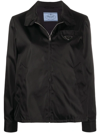 Prada Triangular Patch Zipped Jacket In Black