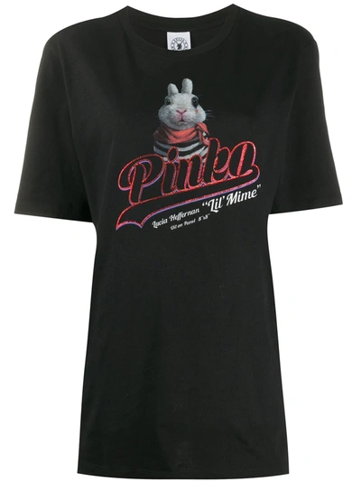 Pinko Bunny Print T-shirt In Black