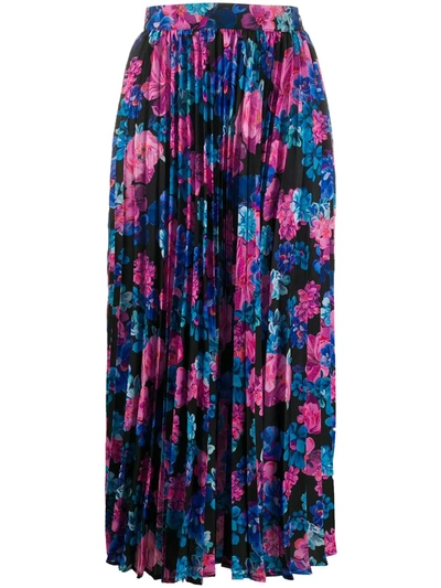 Andamane Becky Floral-print Pleated Skirt In Black