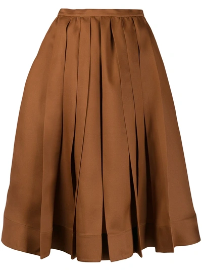 Rochas Pleated Midi Skirt In Brown