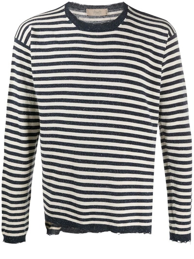 Maison Flaneur Striped Distressed Jumper In White