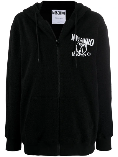 Moschino Double Question Mark Zipped Hoodie In Black